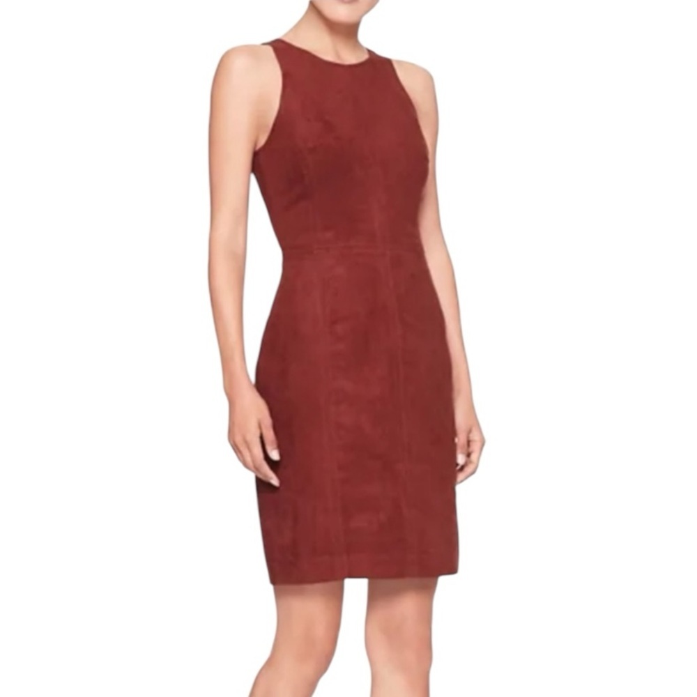 BANANA REPUBLIC Muir Wood Red Lined Vegan Suede Sheath Dress Size 8